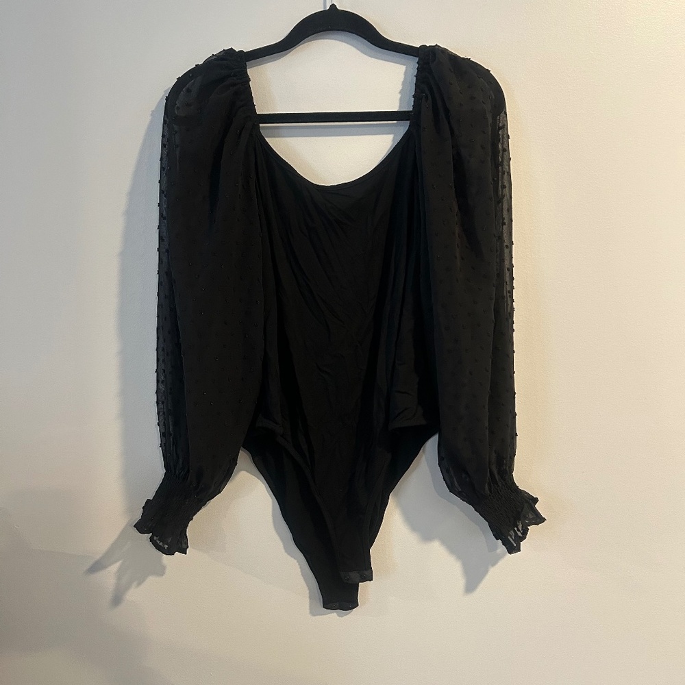 Zeagoo bodysuit shirt with see through puff sleeves